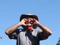 Delivering a Rousing Bush Ballad at the Bush Poet's Breakfast